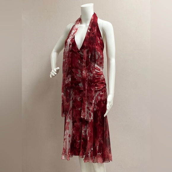 Elie Tahari Red Silk Halter Dress - Picture 3 of 9